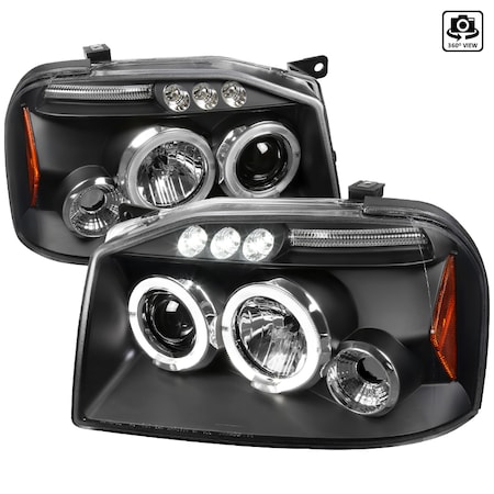 Spec-D Tuning 01-04 Nissan Frontier Halo LED Projector Black 2LHP-FRO01JM-TM